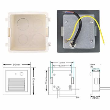 Arote 8er Set 3W LED Treppenlicht Wandleuchte mit Bewegungsmelder Quadratische LED Treppenbeleuchtung Warmweiß Wandeinbauleuchte Stufenbeleuchtung Stufenleuchte, Aluminium, 230V innen aussen, Sensor - 6