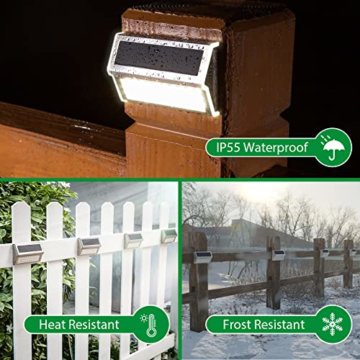 JSOT 6 Stück 30 LED Solarlampen Wandleuchten Wegeleuchten Gehäuse aus Edelstahl Lampe Solarleuchten IP55 Wasserdicht 1600mAh Für Zaun Straße Garten Treppen Terrasse Hof Parkplatz (Weißes Licht) - 3