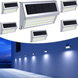 JSOT 6 Stück 30 LED Solarlampen Wandleuchten Wegeleuchten Gehäuse aus Edelstahl Lampe Solarleuchten IP55 Wasserdicht 1600mAh Für Zaun Straße Garten Treppen Terrasse Hof Parkplatz (Weißes Licht) - 1