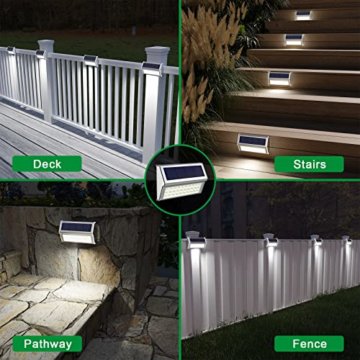 JSOT 6 Stück 30 LED Solarlampen Wandleuchten Wegeleuchten Gehäuse aus Edelstahl Lampe Solarleuchten IP55 Wasserdicht 1600mAh Für Zaun Straße Garten Treppen Terrasse Hof Parkplatz (Weißes Licht) - 5