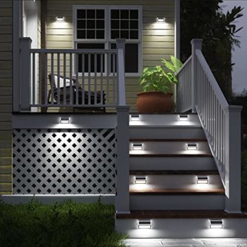 JSOT 6 Stück 30 LED Solarlampen Wandleuchten Wegeleuchten Gehäuse aus Edelstahl Lampe Solarleuchten IP55 Wasserdicht 1600mAh Für Zaun Straße Garten Treppen Terrasse Hof Parkplatz (Weißes Licht) - 6