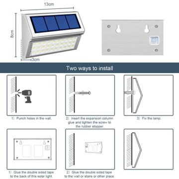 JSOT 6 Stück 30 LED Solarlampen Wandleuchten Wegeleuchten Gehäuse aus Edelstahl Lampe Solarleuchten IP55 Wasserdicht 1600mAh Für Zaun Straße Garten Treppen Terrasse Hof Parkplatz (Weißes Licht) - 8