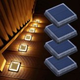 Lacasa Solar Bodenleuchten Aussen Solarleuchte Garten, 50LM LED Stufenleuchte 3000K Warmweiß Treppenlicht Außen Wasserdicht IP68 für Gehweg Weg Treppe, Eckig, 4 Stück - 1