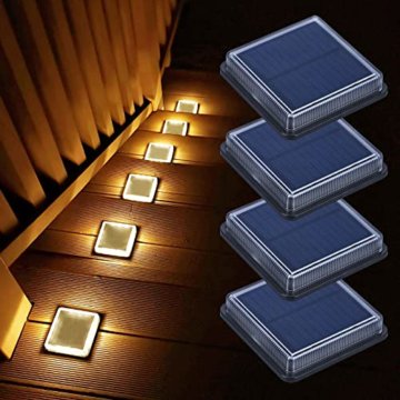 Lacasa Solar Bodenleuchten Aussen Solarleuchte Garten, 50LM LED Stufenleuchte 3000K Warmweiß Treppenlicht Außen Wasserdicht IP68 für Gehweg Weg Treppe, Eckig, 4 Stück - 1