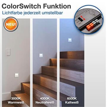 lambado® Premium LED Wandeinbauleuchte für Schalterdose - Treppenbeleuchtung 230V DOWN in weiss für Innen - 1.5W ColorSwitch für Ambiente & Sicherheit im Dunkeln - 4