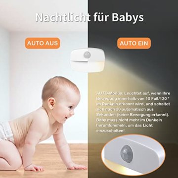 LED Nachtlicht mit Bewegungsmelder, 8 Stück Kleines Nachtlicht Kinder, Treppenbeleuchtung mit Bewegungsmelder innen Batterie, Auto EIN/AUS Sensor Licht Für Flur, Bad, Schlafzimmer,Toilettenlicht - 5