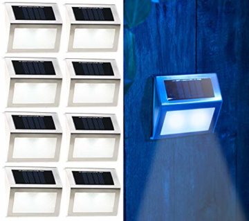 Lunartec Treppenbeleuchtung: 8er-Set Solar-LED-Wand- & Treppen-Leuchten für außen, Edelstahl, 20 lm (Solar Aussenleuchten) - 2