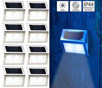 Lunartec Treppenbeleuchtung: 8er-Set Solar-LED-Wand- & Treppen-Leuchten für außen, Edelstahl, 20 lm (Solar Aussenleuchten) - 3
