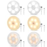 Nachtlicht mit Bewegungsmelder USB Wiederaufladbar, 6 Stück Lampe mit Bewegungsmeld Innen Batterie, Warmlicht/Weißlicht /Neutrales Licht, für Treppenlich Kinderzimmer, Schlafzimmer, Schrank ,Küche - 1