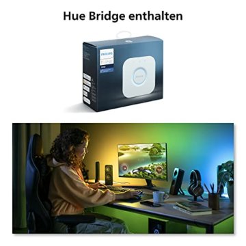 Philips Hue Color & White Ambience Play Gradient, PC Lightstrip für 32/34”, dimmbar, 16 Mio. Farben, steuerbar via App, Starter Set, inkl. Hue Bridge - 2