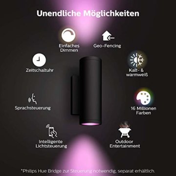 Philips Hue White & Col. Amb. LED Außenwandleuchte Appear, schwarz, bis zu 16 Mio. Farben, steuerbar via App, kompatibel mit Amazon Alexa (Echo, Echo Dot) - 2