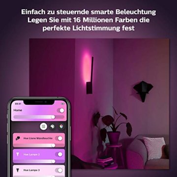 Philips Hue White & Col. Amb. LED Wandleuchte Liane, schwarz, dimmbar, 16 Mio. Farben, steuerbar via App, kompatibel mit Amazon Alexa (Echo, Echo Dot) 1 Stück (1er Pack) - 3