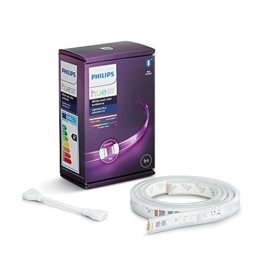 Philips Hue White & Col. Amb. Lightstrip Plus 1m Erweiterung, dimmbar, 16 Mio. Farben, steuerbar via App, kompatibel mit Amazon Alexa (Echo, Echo Dot) [Energieklasse A], Weiß - 1