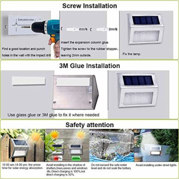 Solar Deckleuchten Treppenlicht Onshida, 3led Solarleuchte Garten Wandleuchten mit Lichtsensor, wasserdichte Dachrinnen Solarlampen Wegeleuchte für Außen, Treppe, Zaun, Balkon, Terrasse, kaltweiß - 5