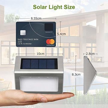 Solar Deckleuchten Treppenlicht Onshida, 3led Solarleuchte Garten Wandleuchten mit Lichtsensor, wasserdichte Dachrinnen Solarlampen Wegeleuchte für Außen, Treppe, Zaun, Balkon, Terrasse, kaltweiß - 6