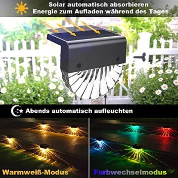 Solarlampen für Außen Garten, Wasserdichte Solar Lampe für die Garten dekoration | 6 Stück LED Gartenlampen für Terrasse, Garten, Stufen und Treppen, 2 Modi LED Warmweiß/Farbwechselnde Beleuchtung - 3