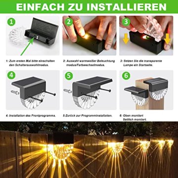 Solarlampen für Außen Garten, Wasserdichte Solar Lampe für die Garten dekoration | 6 Stück LED Gartenlampen für Terrasse, Garten, Stufen und Treppen, 2 Modi LED Warmweiß/Farbwechselnde Beleuchtung - 5