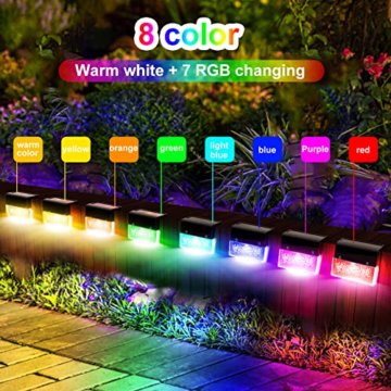 YAOBLUESEA 6 Stück Solarlampen für Außen Garten, Wasserdicht LED Zaunlichter mit 2 Modi (RGB/Warmweiß) Solar Deck Step Lights Outdoor Licht für Hof, Terrasse, Treppe, Stufen Zäune Beleuchtung Deko - 2